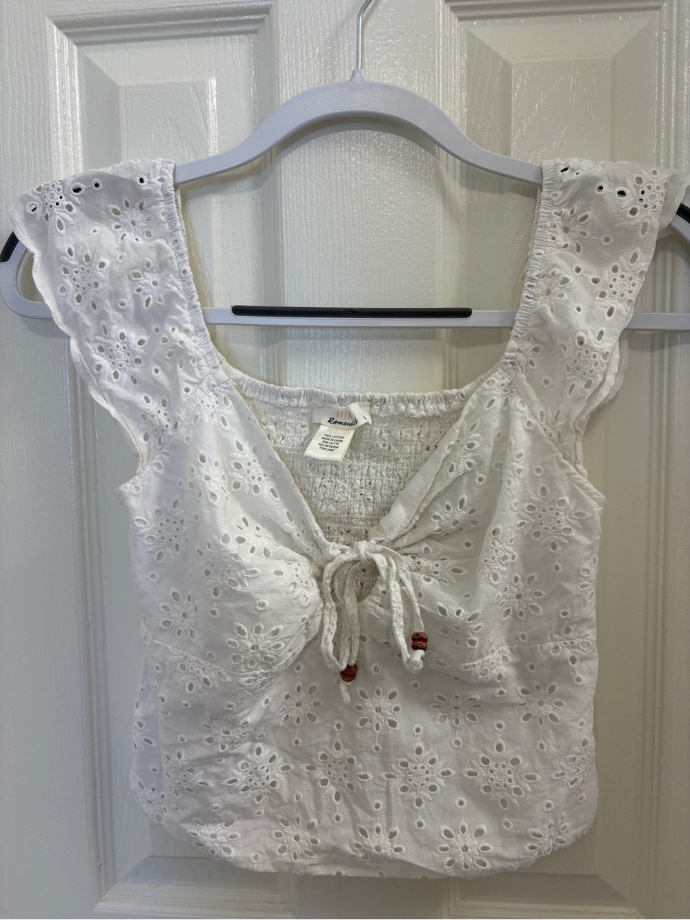 White eyelet cropped blouse, 100% cotton